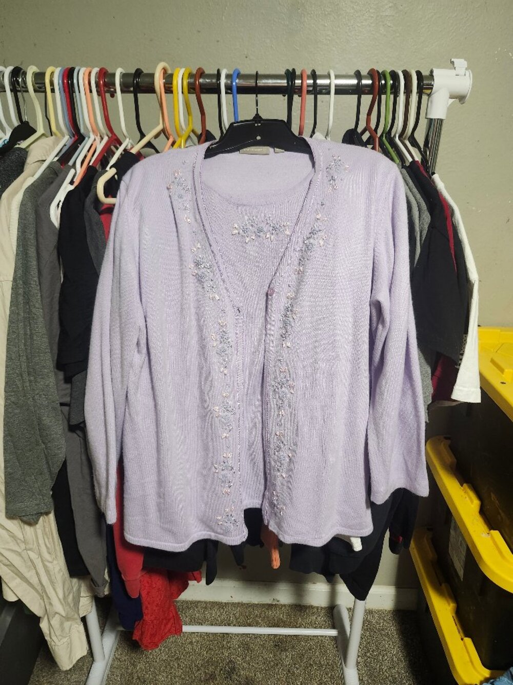 Vintage Croft and Barrow Pastel Purple Sweater Set XL Embroidered Bead Accents